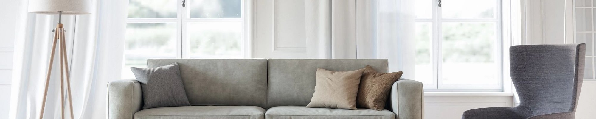 Living room with gray couch from Matson Rugs, Inc in Berlin, CT